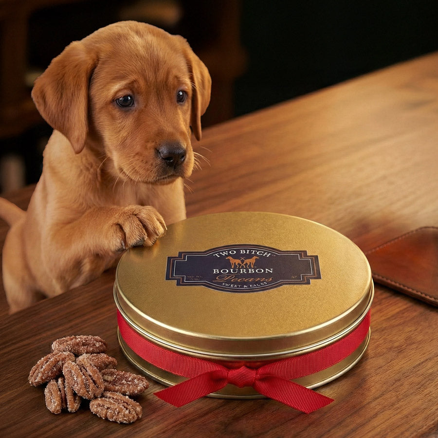 Two Bitch™ Bourbon Pecans in Gold Tin