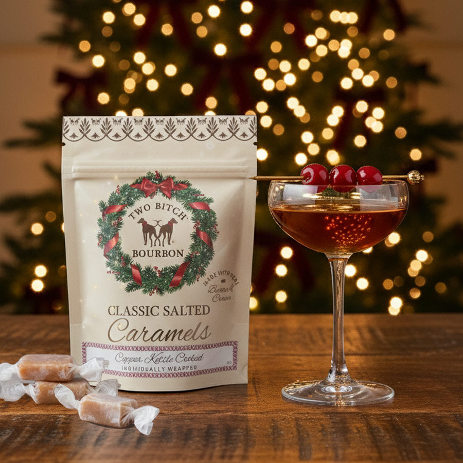 Two Bitch™ Bourbon Small Batch With Bite (375mL) 100 Proof + Classic Salted Holiday Caramels