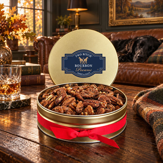 Two Bitch™ Bourbon Pecans in Gold Gift Tin