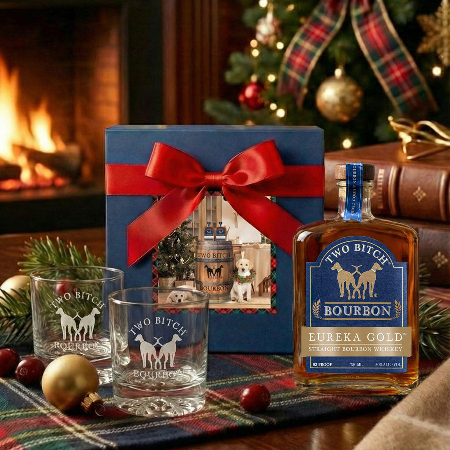 Two Bitch™ Bourbon Holiday Rocks Glass Gift Box | Limited Edition Eureka Gold™