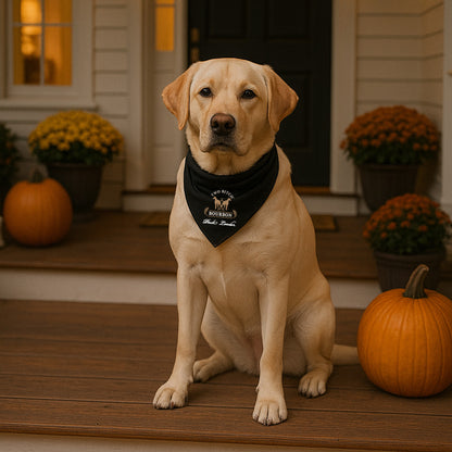 Yellow lab on a porch wearing Two Bitch™ Bourbon Pack Leader bandana