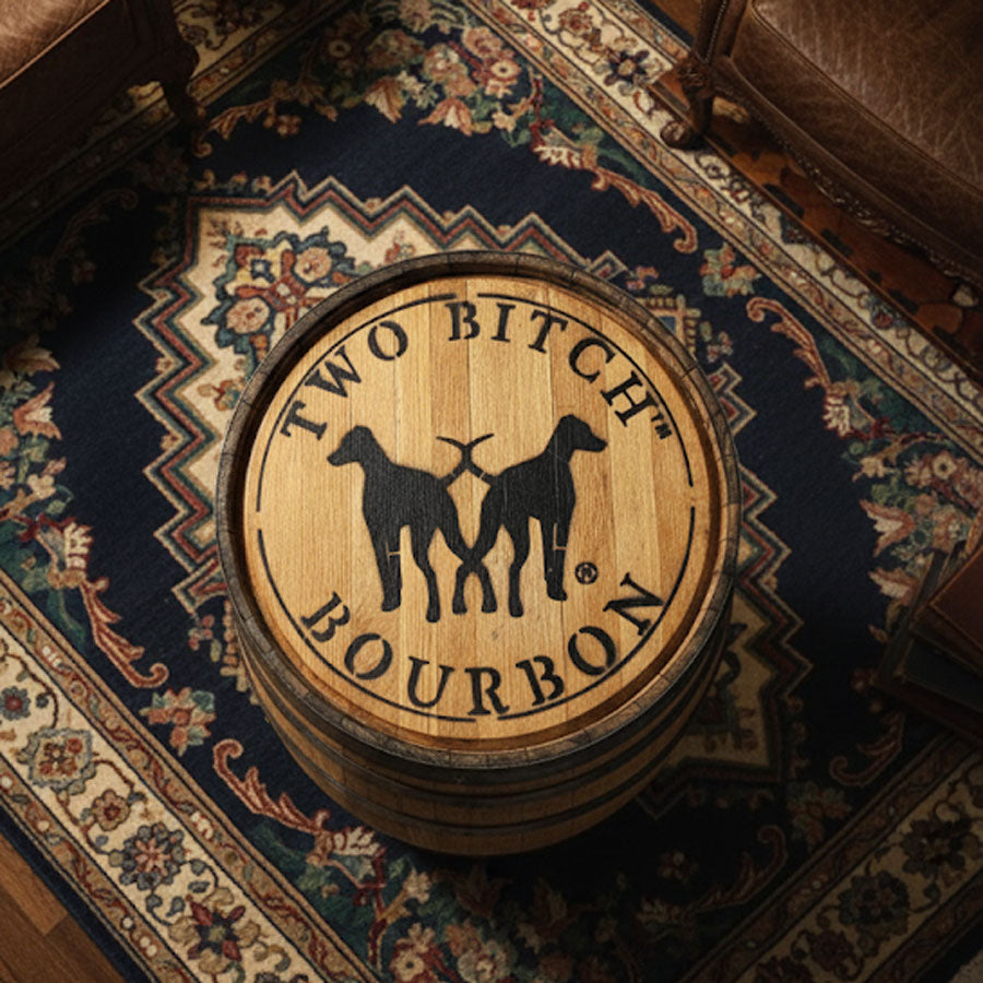 Handmade Bourbon Barrel Cabinet – Authentic Two Bitch™ Bourbon Barrel Furniture for Home Bars, Whiskey Lovers, and Collectors