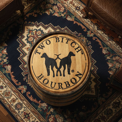 Handmade Bourbon Barrel Cabinet – Authentic Two Bitch™ Bourbon Barrel Furniture for Home Bars, Whiskey Lovers, and Collectors