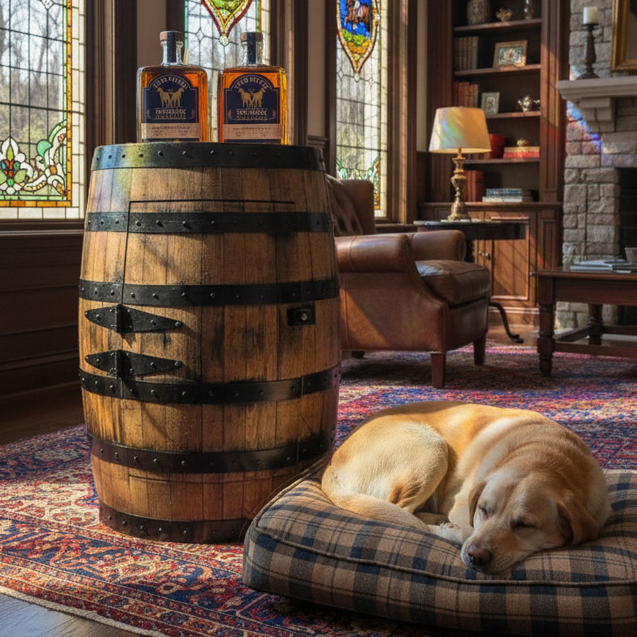 Handmade Bourbon Barrel Cabinet – Authentic Two Bitch™ Bourbon Barrel Furniture for Home Bars, Whiskey Lovers, and Collectors