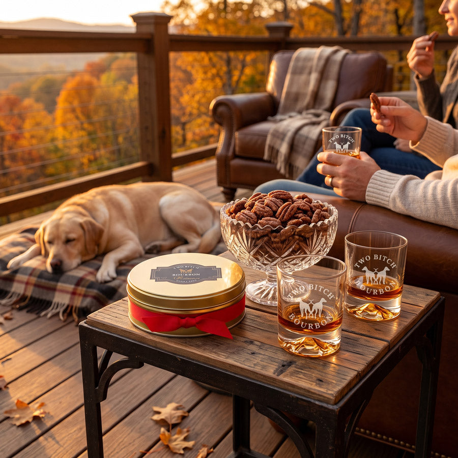 Two Bitch™ Bourbon Pecans in Gold Gift Tin