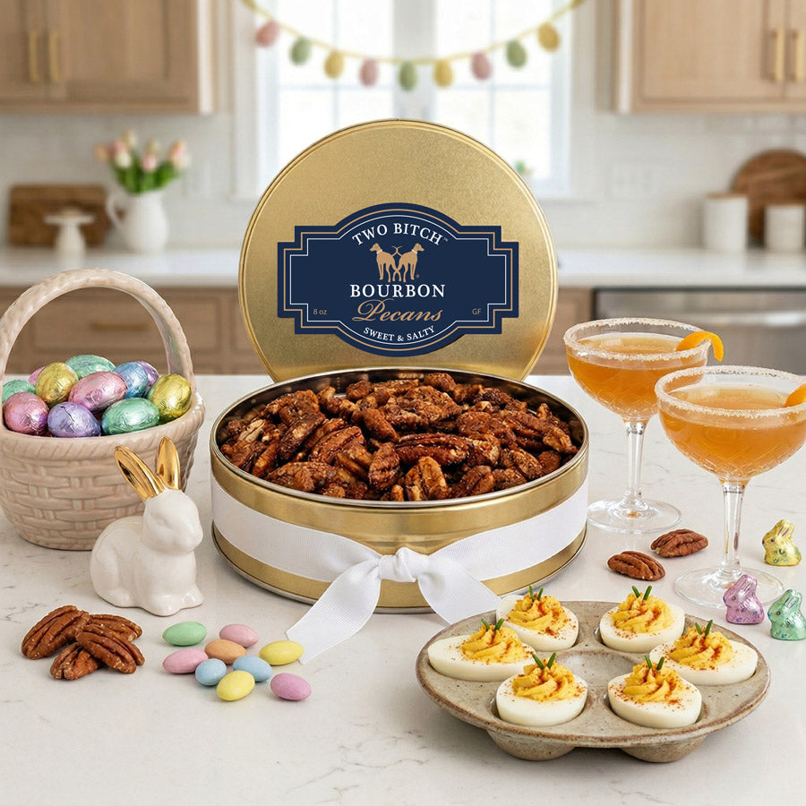 Two Bitch™ Bourbon Pecans in Gold Gift Tin